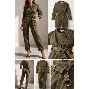 SEA New York Women's Button-Front Green Wide Leg Jumpsuit Sz 12